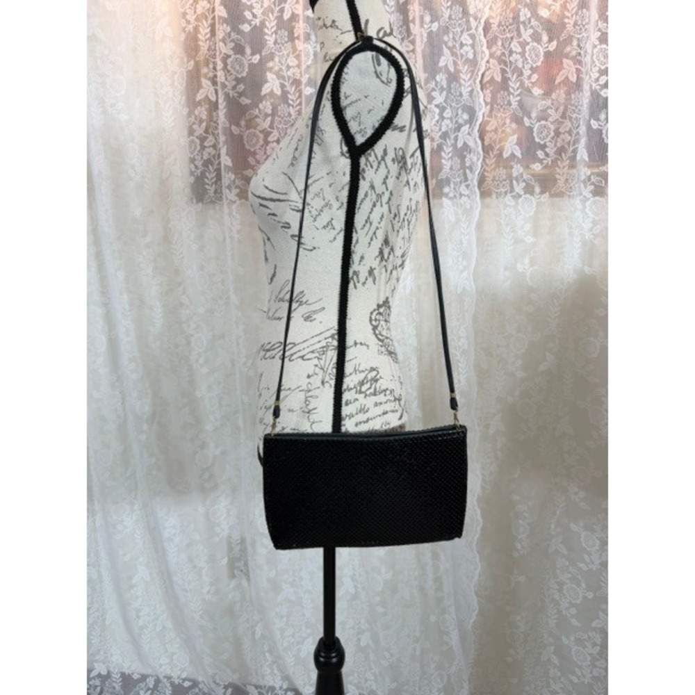 Vtg 80s Whiting and Davis Vintage Black Metal Mesh Crossbody Evening Bag Clutch